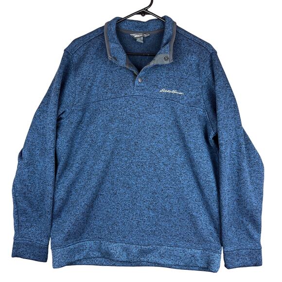 Eddie Bauer Mens Sweatshirt Blue Radiator Fleece Snap Mock Neck Long Sleeve L - Picture 1 of 13
